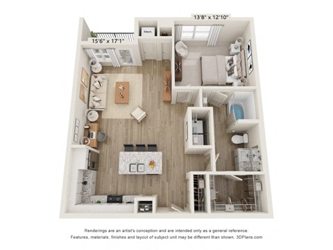 Floor plan for 1 bed, 1 bath, 900 sqft
